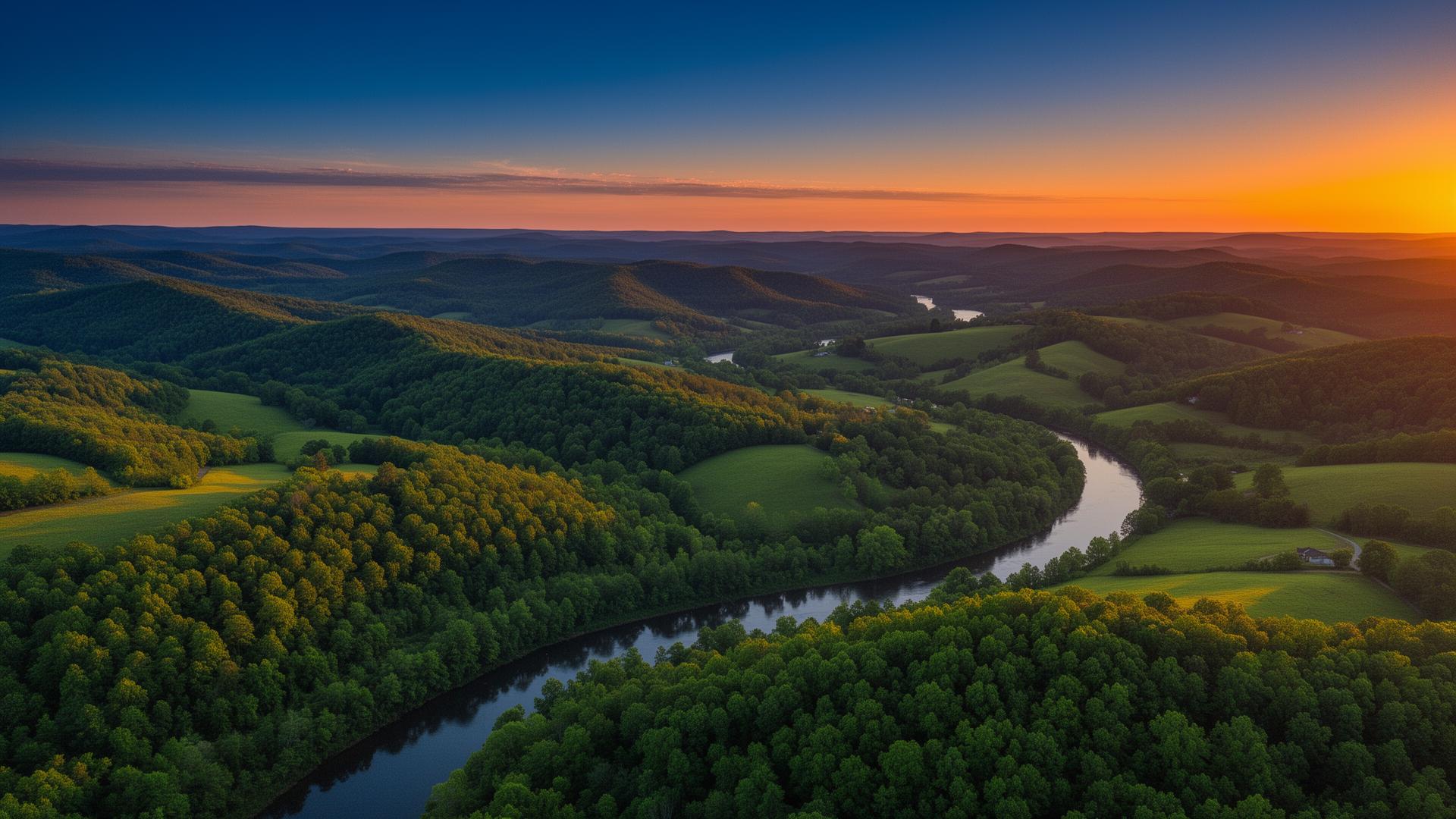 Cinematic aerial view of the Upstate South Carolina landscape