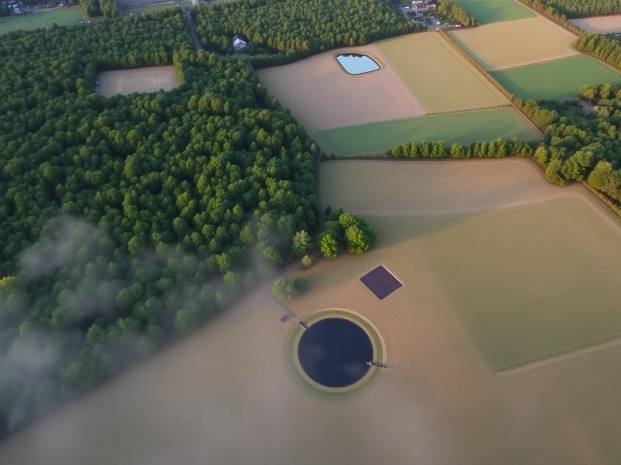 Aerial of rural land and forest